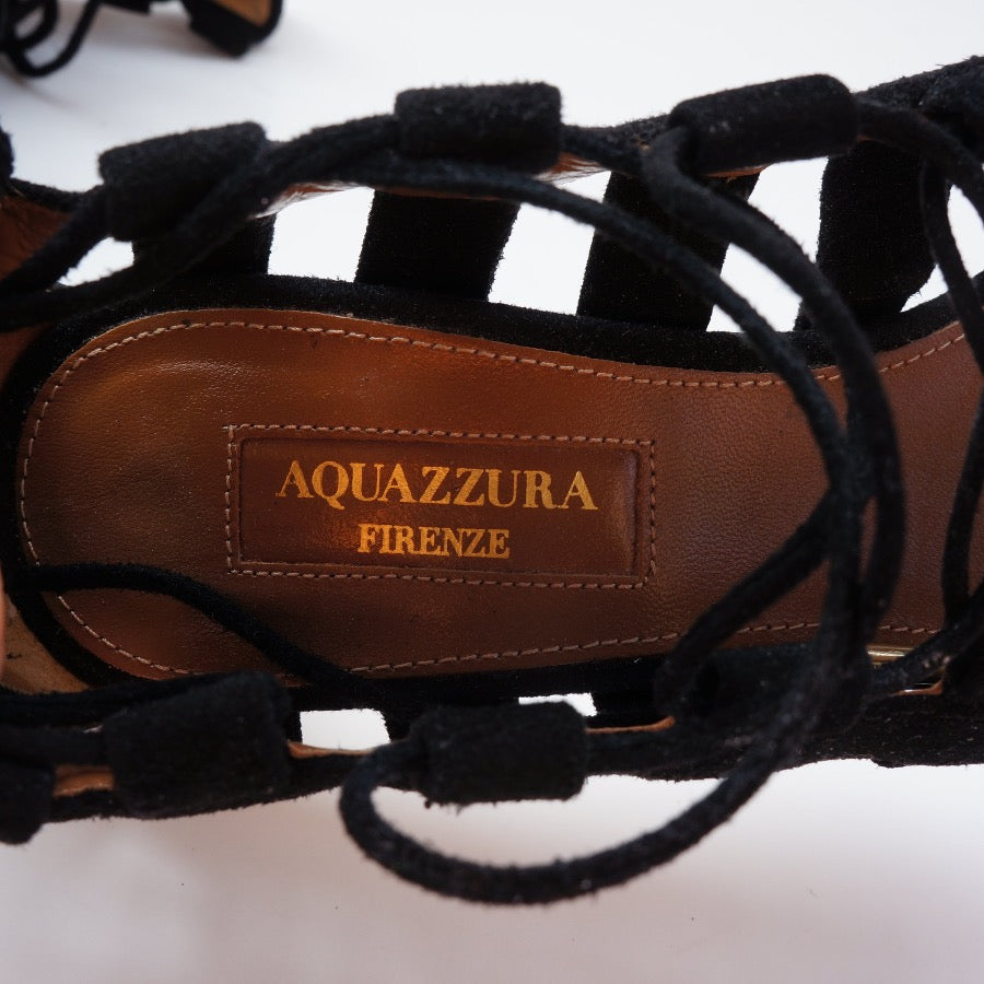 AQUAZZURA Black Suede Gladiator Sandals