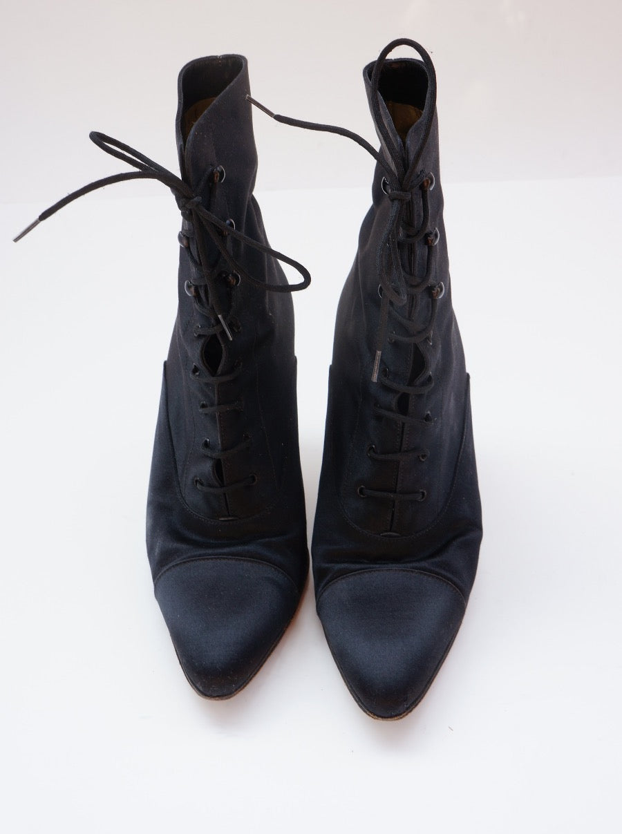 Gucci Satin Black Lace Up Boots