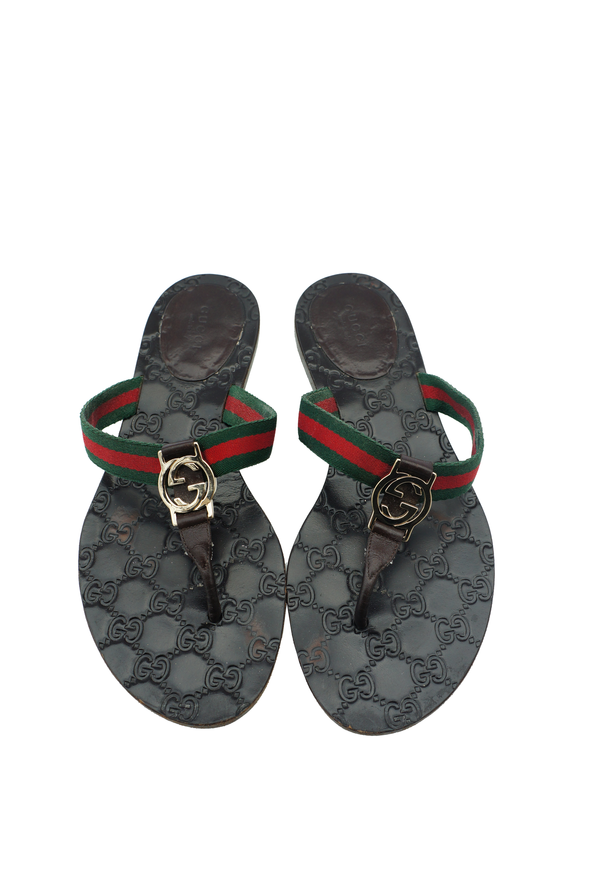 GUCCI GG WEB LEATHER THONG FLAT SANDALS leefluxury