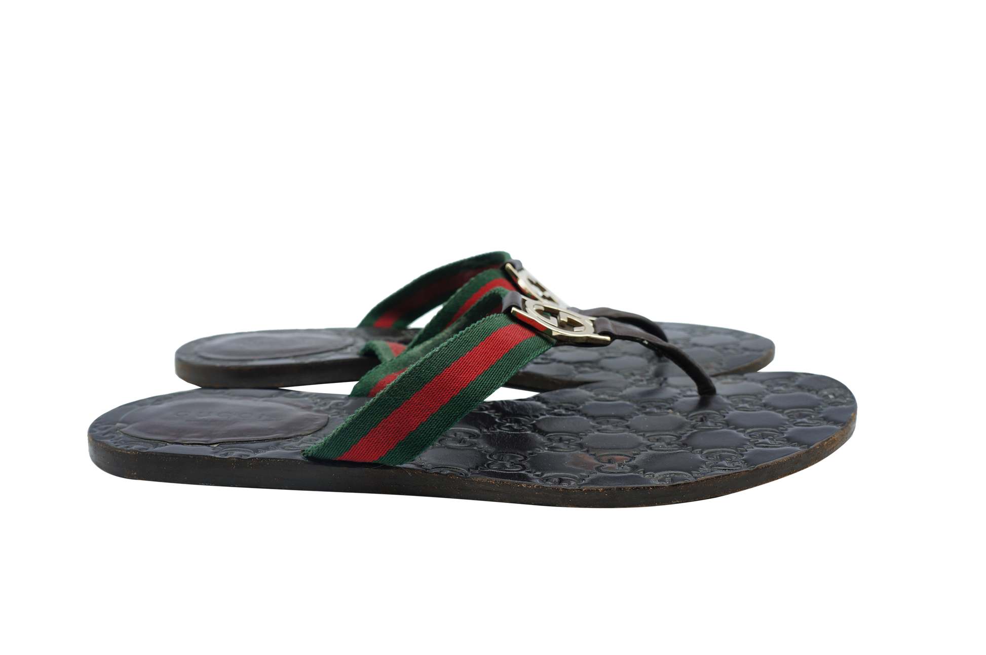 Gucci web & discount leather thong sandals