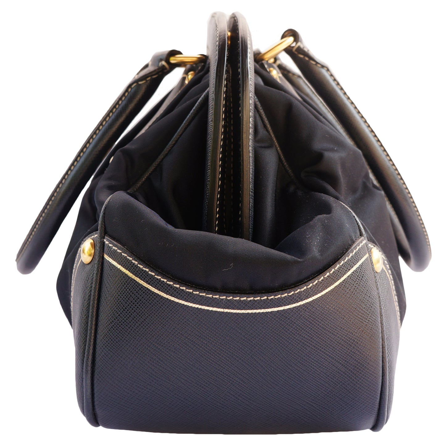 PRADA TESSUTO NAVY FRAME DOME BAG - leefluxury.com