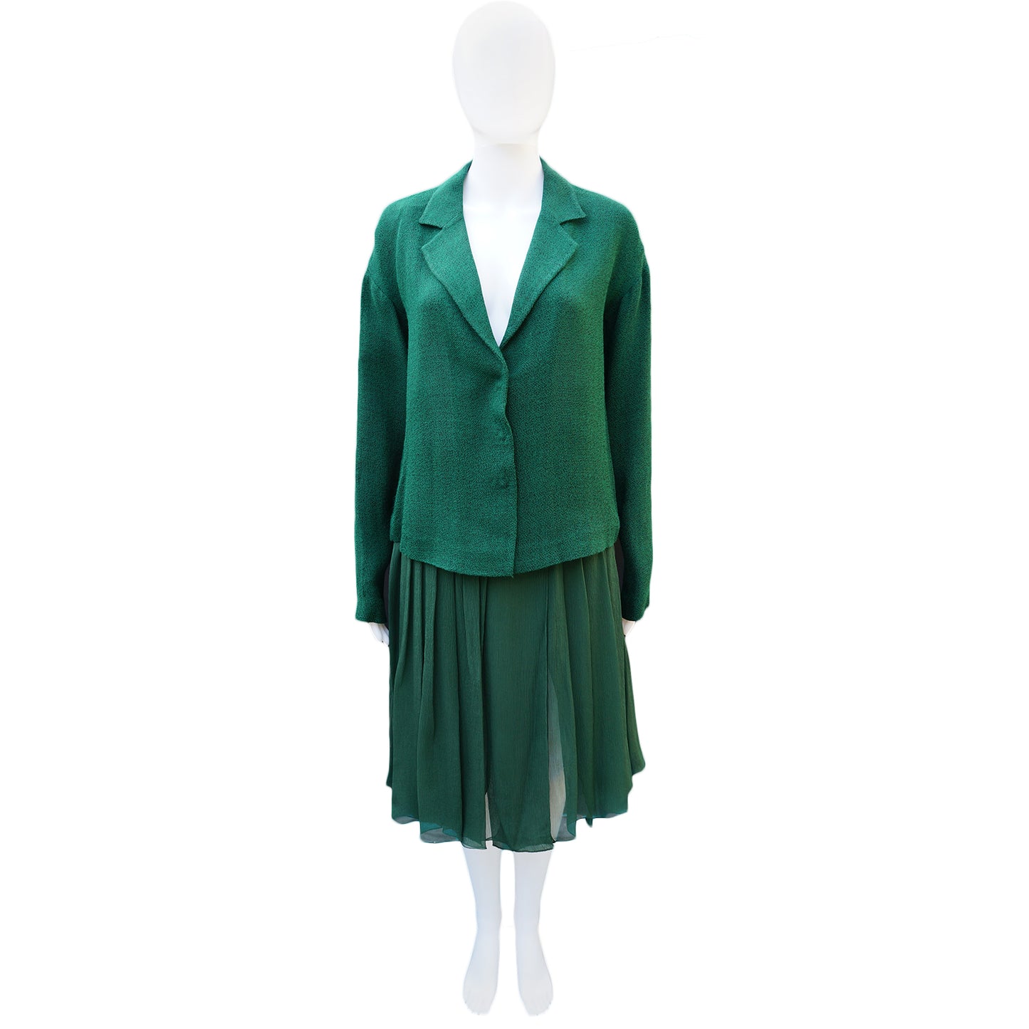 PRADA GREEN BOXY JACKET AND SILK SKIRT SUIT - leefluxury.com