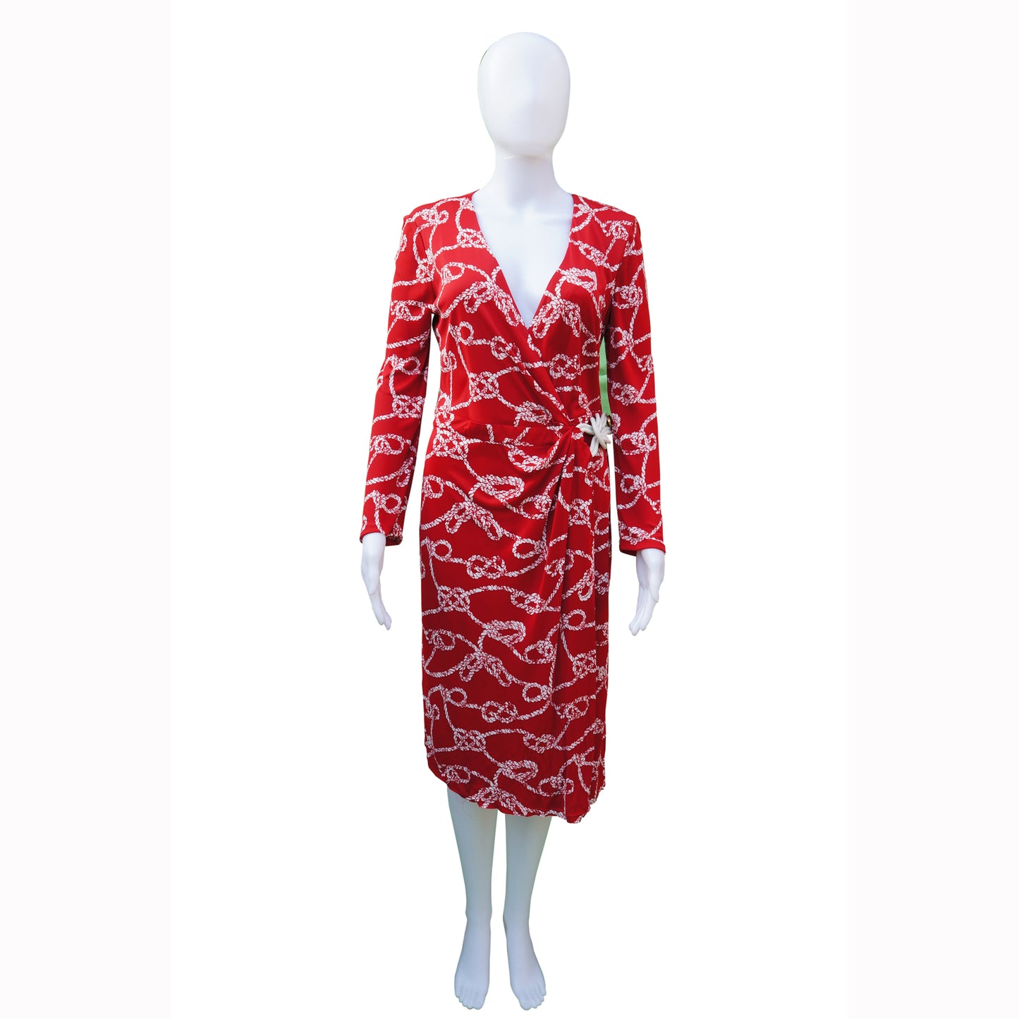 Gucci Wrap Red Rope Print Dress Long Sleeve Leather Tie