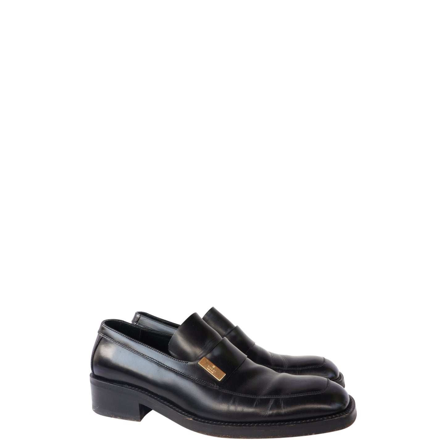 GUCCI BLACK LEATHER SLIP ON LOAFER - leefluxury.com