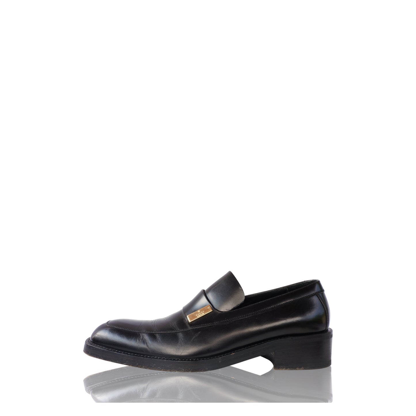 GUCCI BLACK LEATHER SLIP ON LOAFER - leefluxury.com