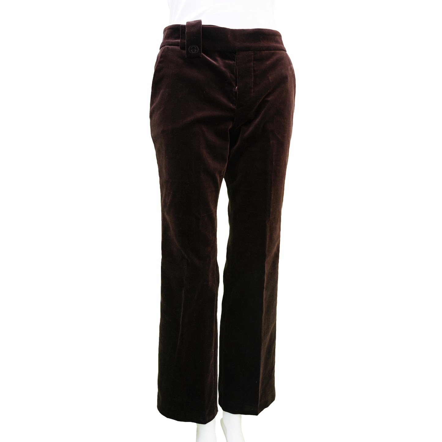 GUCCI BROWN VELVET SLIGHT BELL LEG PANT - leefluxury.com