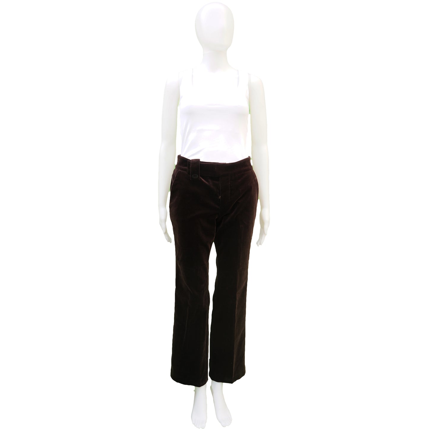 GUCCI BROWN VELVET SLIGHT BELL LEG PANT - leefluxury.com