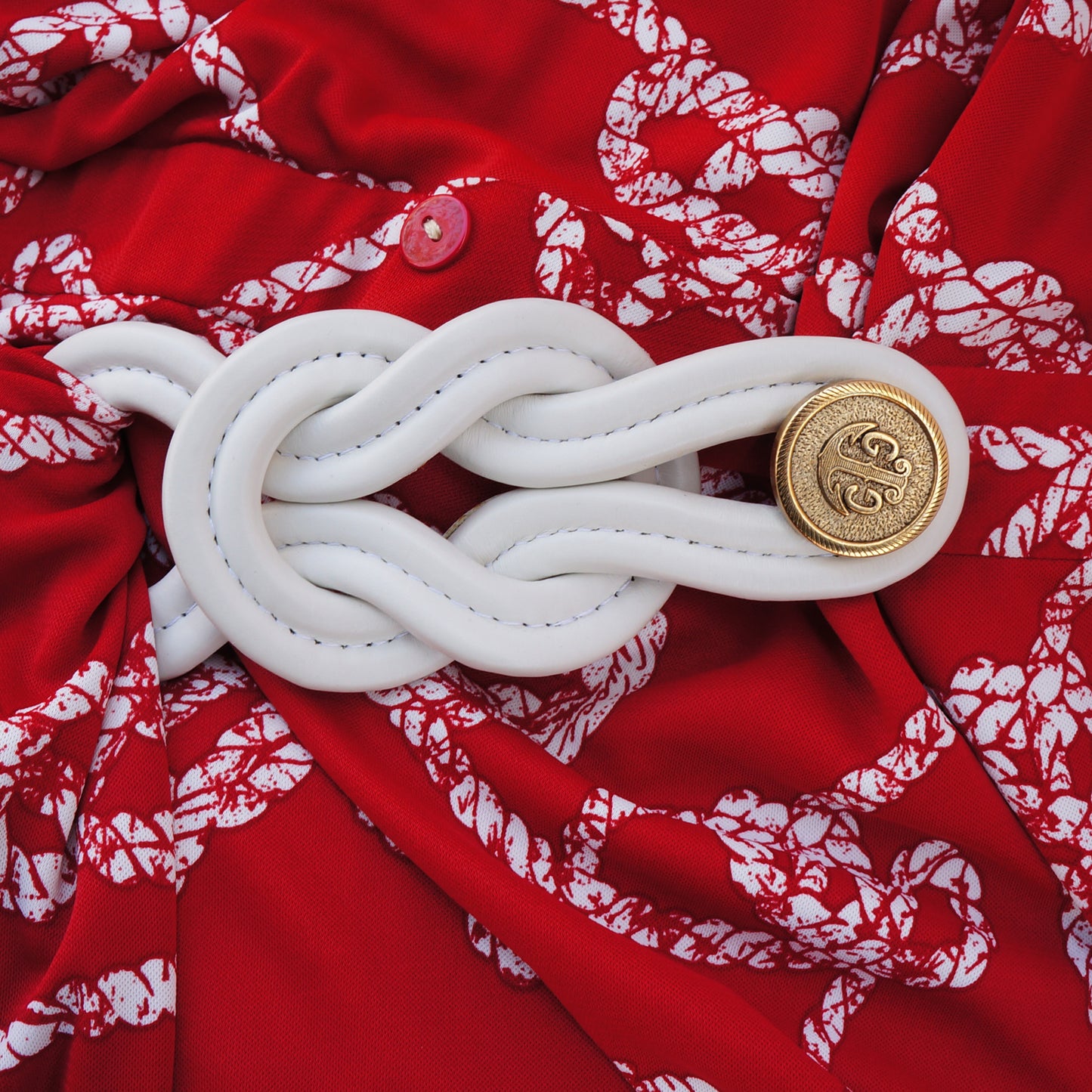 Gucci Wrap Red Rope Print Dress Long Sleeve Leather Tie - leefluxury.com