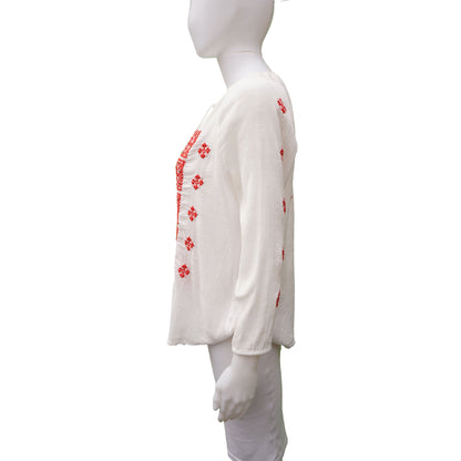 JOIE WHITE RED EMBROIDERED BEAD EMBELLISHMENT TOP - leefluxury.com