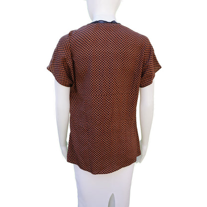 ETRO SILK PRINTED RUFFLE FRONT SHORT SLEEVE TOP - leefluxury.com