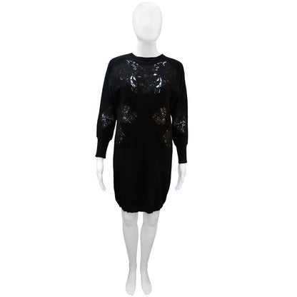 STELLA MCCARTNEY LACE APPLIQUE  LONG BLACK SWEATER TUNIC - leefluxury.com