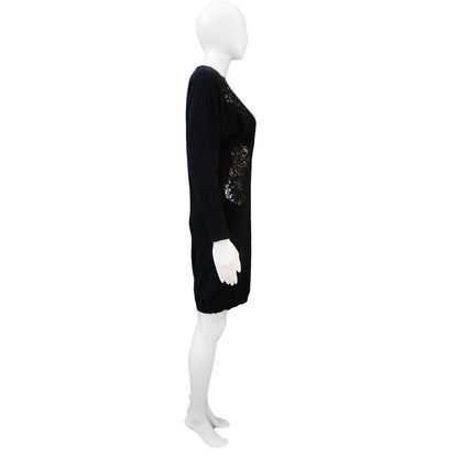 STELLA MCCARTNEY LACE APPLIQUE  LONG BLACK SWEATER TUNIC - leefluxury.com