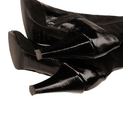 MARC BY MARC JACOBS SUEDE PATENT LEATHER TRIM KNEE  HIGHT BOOTS - leefluxury.com
