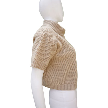 MAXMARA ECRU CASHMERE OPEN CROPPED CARDIGAN TOP - leefluxury.com