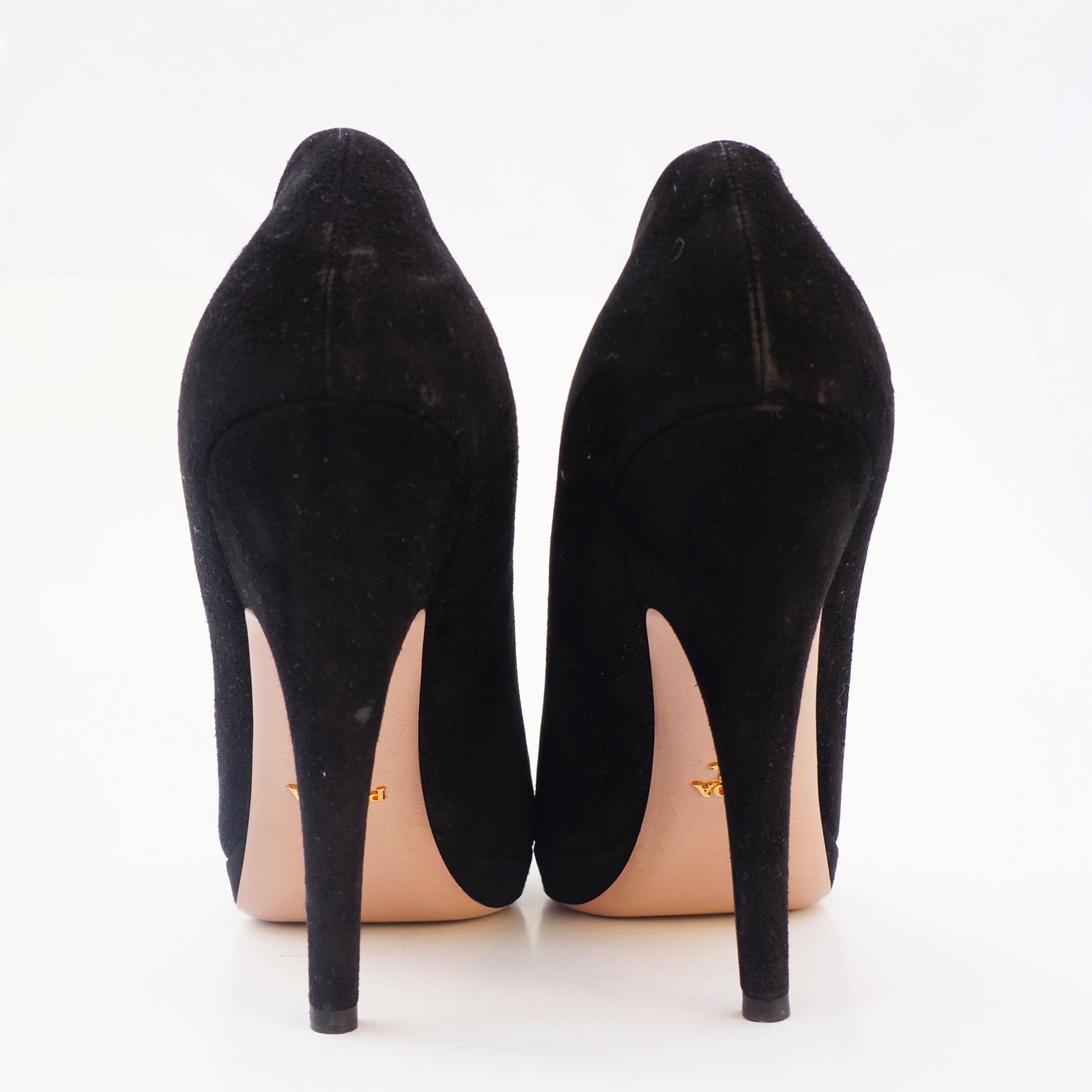 PRADA SUEDE ROUNDED POINTED-TOE BOOT PUMPS - leefluxury.com