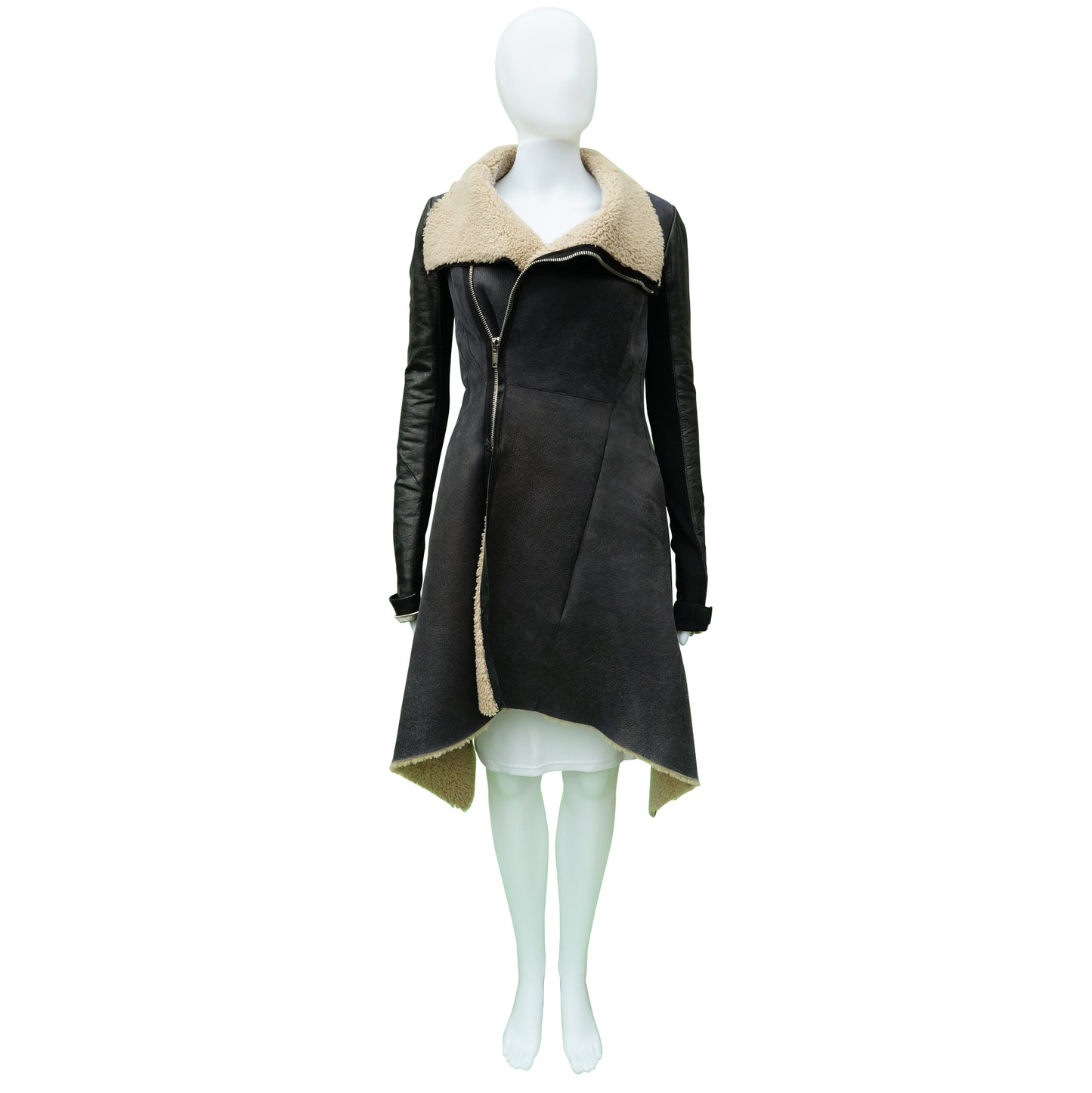 RICK OWENS ASYMMETRICAL SHEARLING JACKET - leefluxury.com