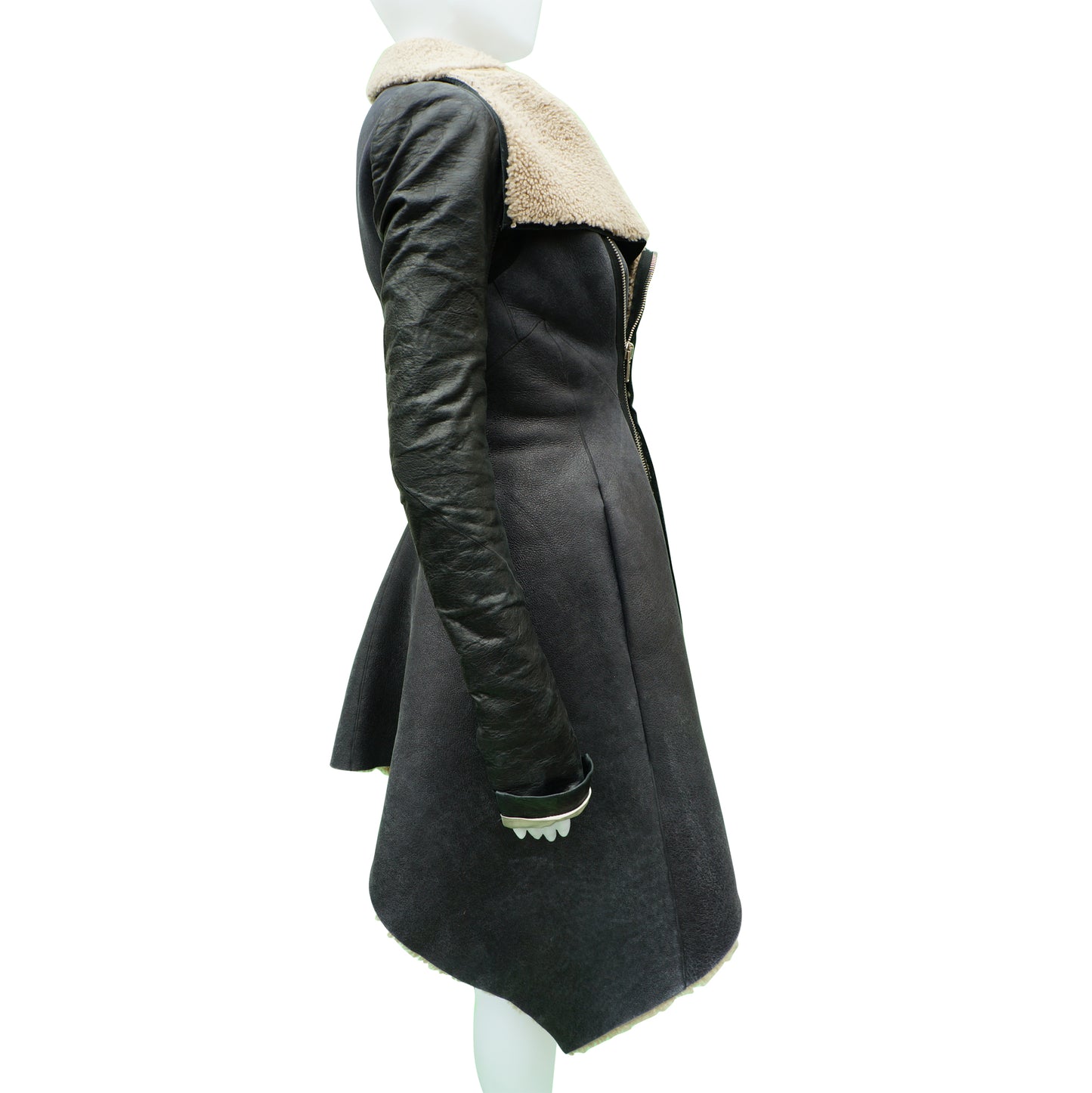 RICK OWENS ASYMMETRICAL SHEARLING JACKET - leefluxury.com