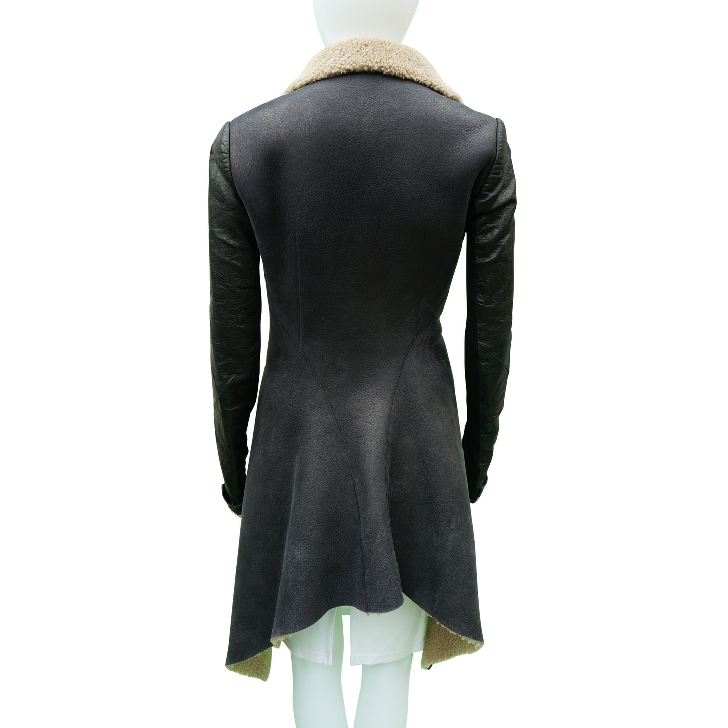 RICK OWENS ASYMMETRICAL SHEARLING JACKET - leefluxury.com