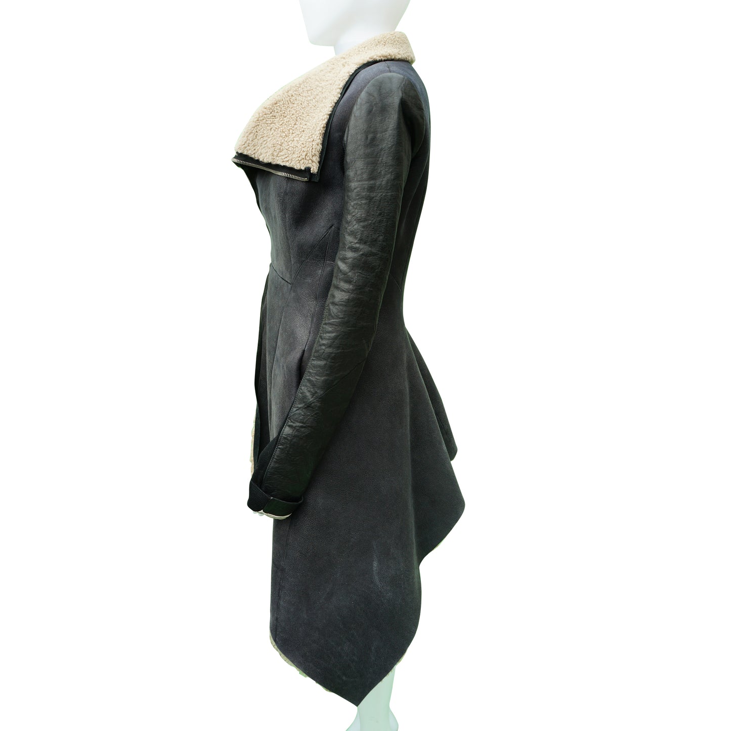 RICK OWENS ASYMMETRICAL SHEARLING JACKET - leefluxury.com