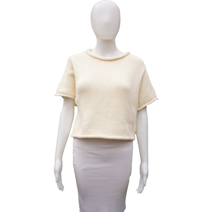 T BY ALEXANDER WANG IVORY CROPPED SWEATER TOP - leefluxury.com