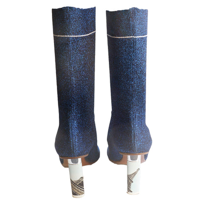 VETEMENTS BLUE LUREX EIFFEL TOWER LIGHTER SOCK BOOT - leefluxury.com