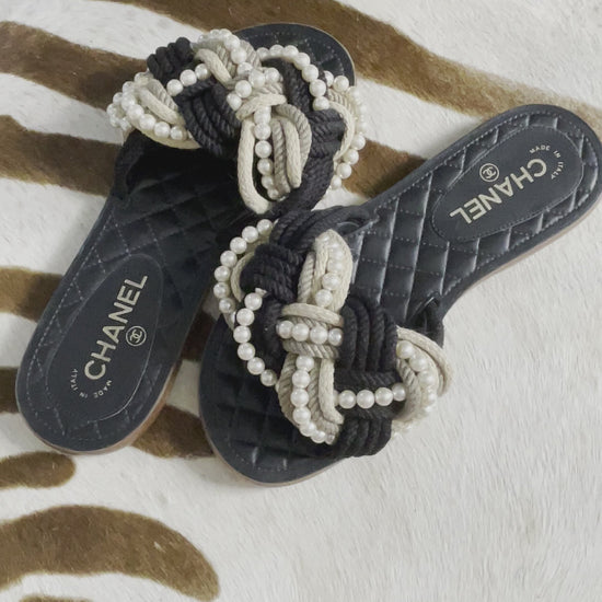 Chanel 2017 Faux Pearl Accents Slipper Slides