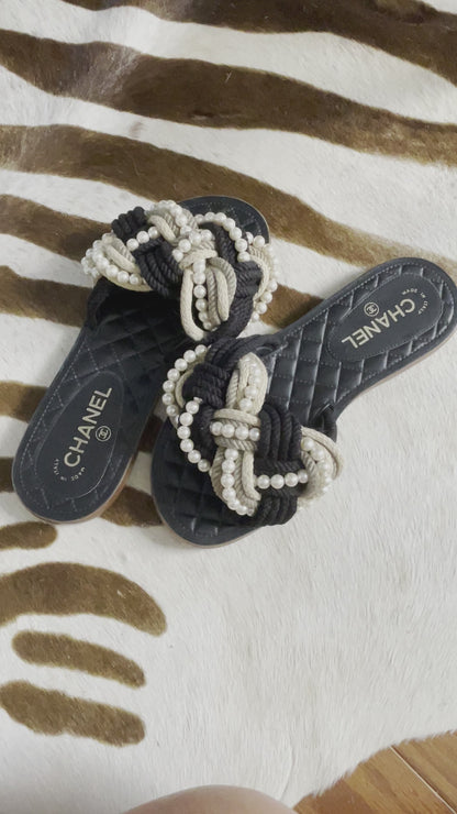 Chanel 2017 Faux Pearl Accents Slipper Slides