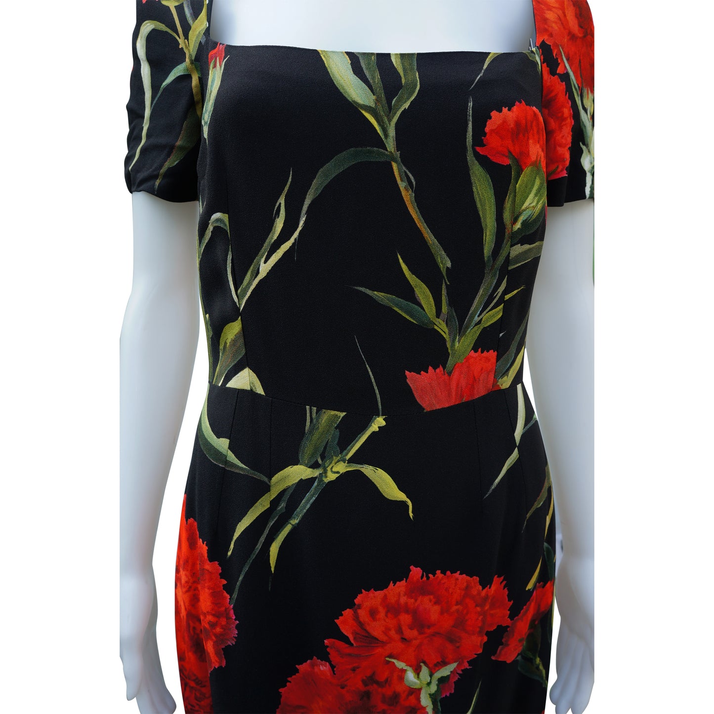 DOLCE & GABBANA BLACK FLORAL CARNATION PRINT DRESS - leefluxury.com