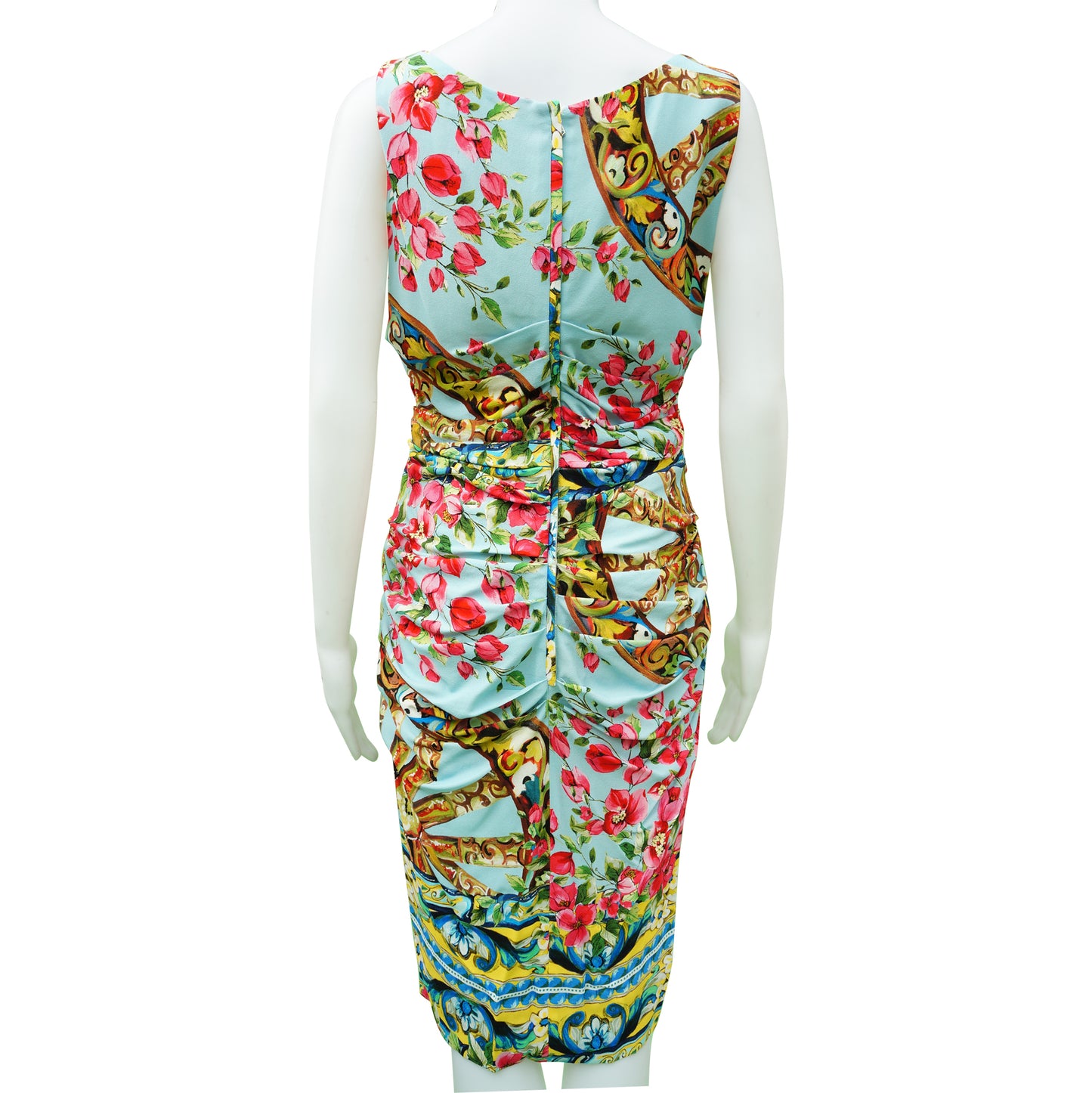 DOLCE & GABBANA ROSE PRINT RUCHED DRESS - leefluxury.com