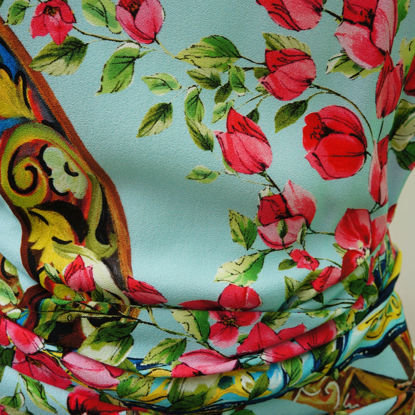 DOLCE & GABBANA ROSE PRINT RUCHED DRESS - leefluxury.com