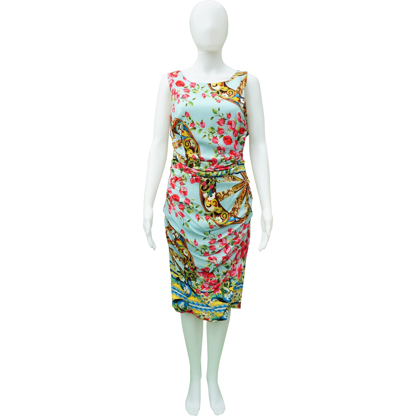 DOLCE & GABBANA ROSE PRINT RUCHED DRESS - leefluxury.com