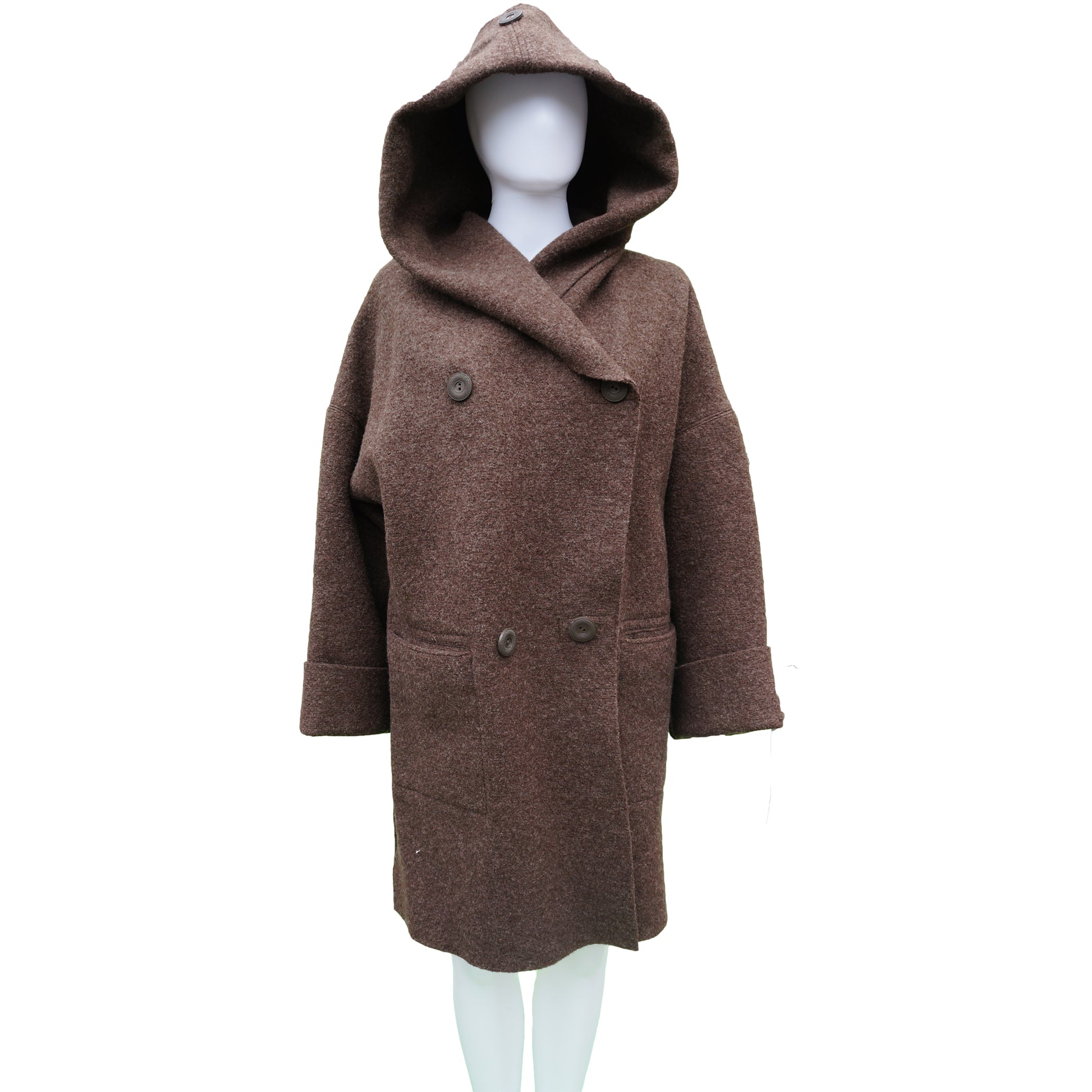 HILARY RADLEY BROWN BOILED WOOL HOODED COAT – - Main Image