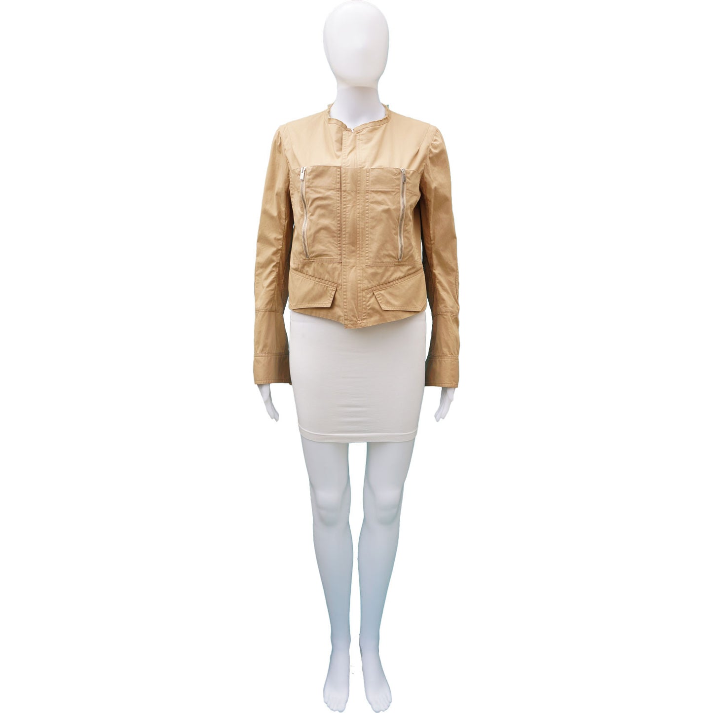 CELINE CROPPED KHAKI JACKET - leefluxury.com