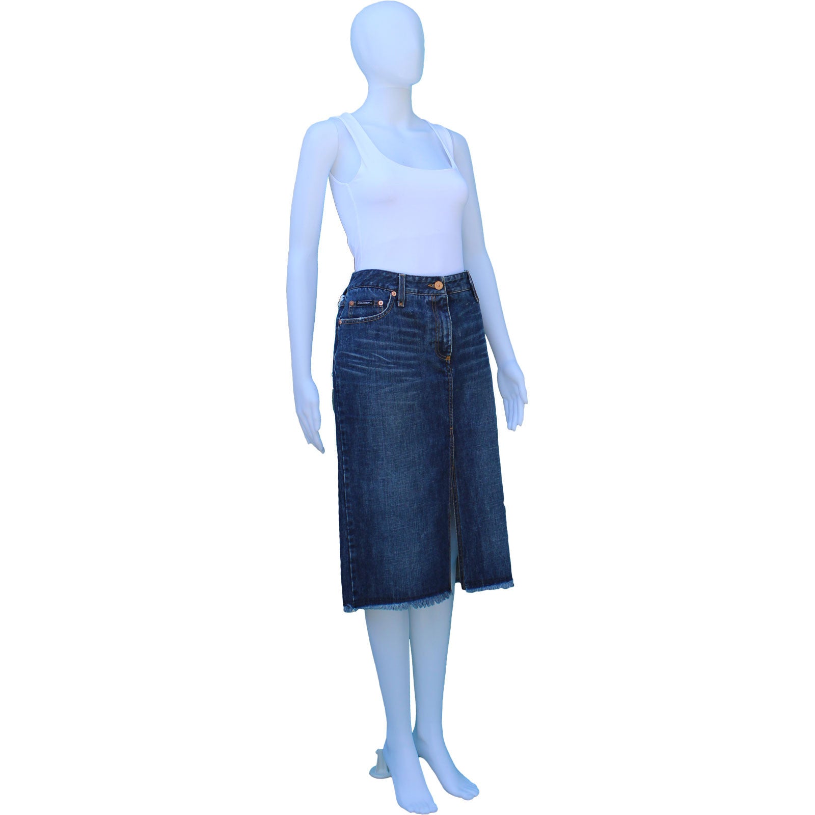 DOLCE & GABBANA DENIM KNEE-LENGTH SKIRT - leefluxury.com