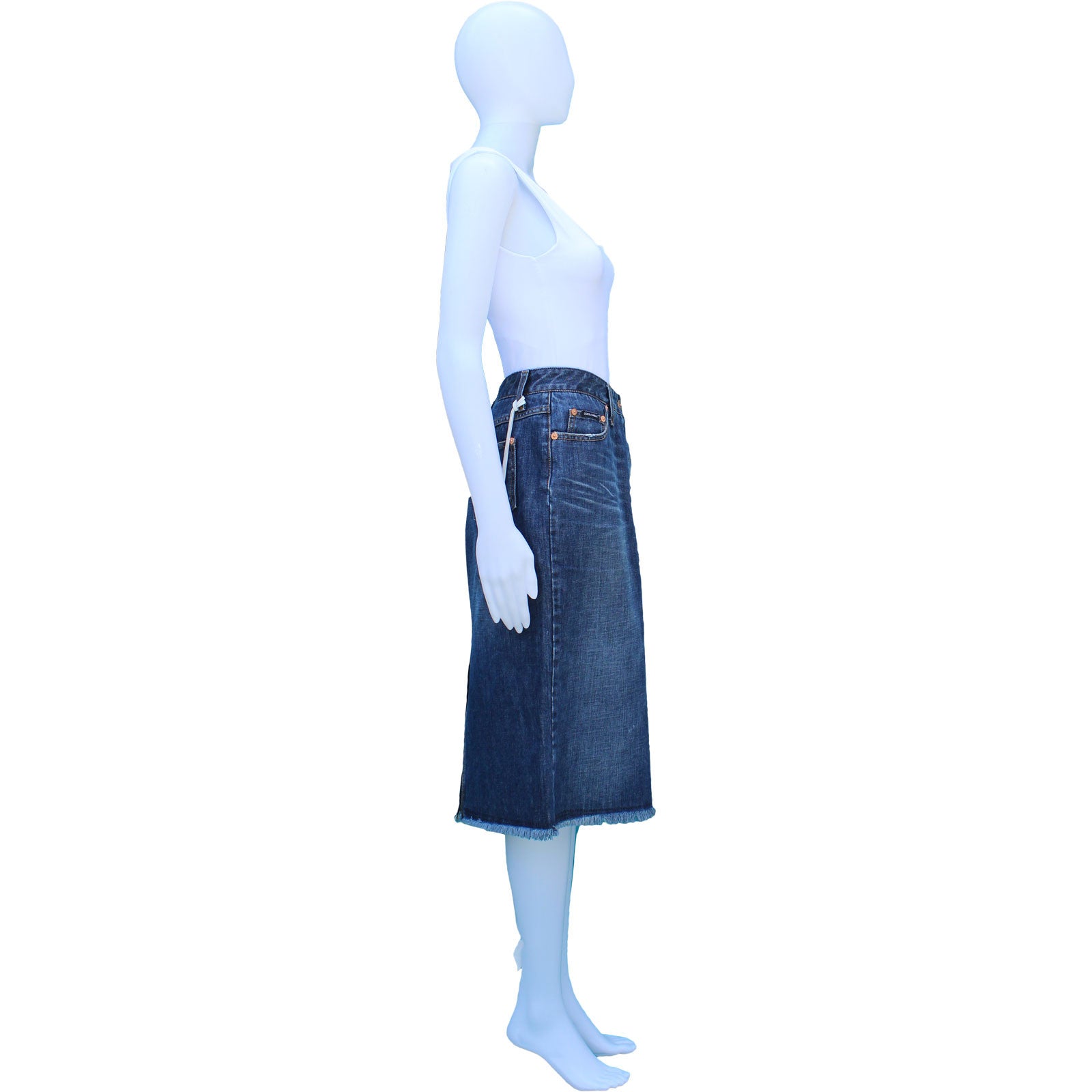 DOLCE & GABBANA DENIM KNEE-LENGTH SKIRT - leefluxury.com