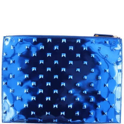ELA STUDDED EDITOR'S POUCH MIRROR BLUE CLUTCH NEW WITH TAGS - leefluxury.com
