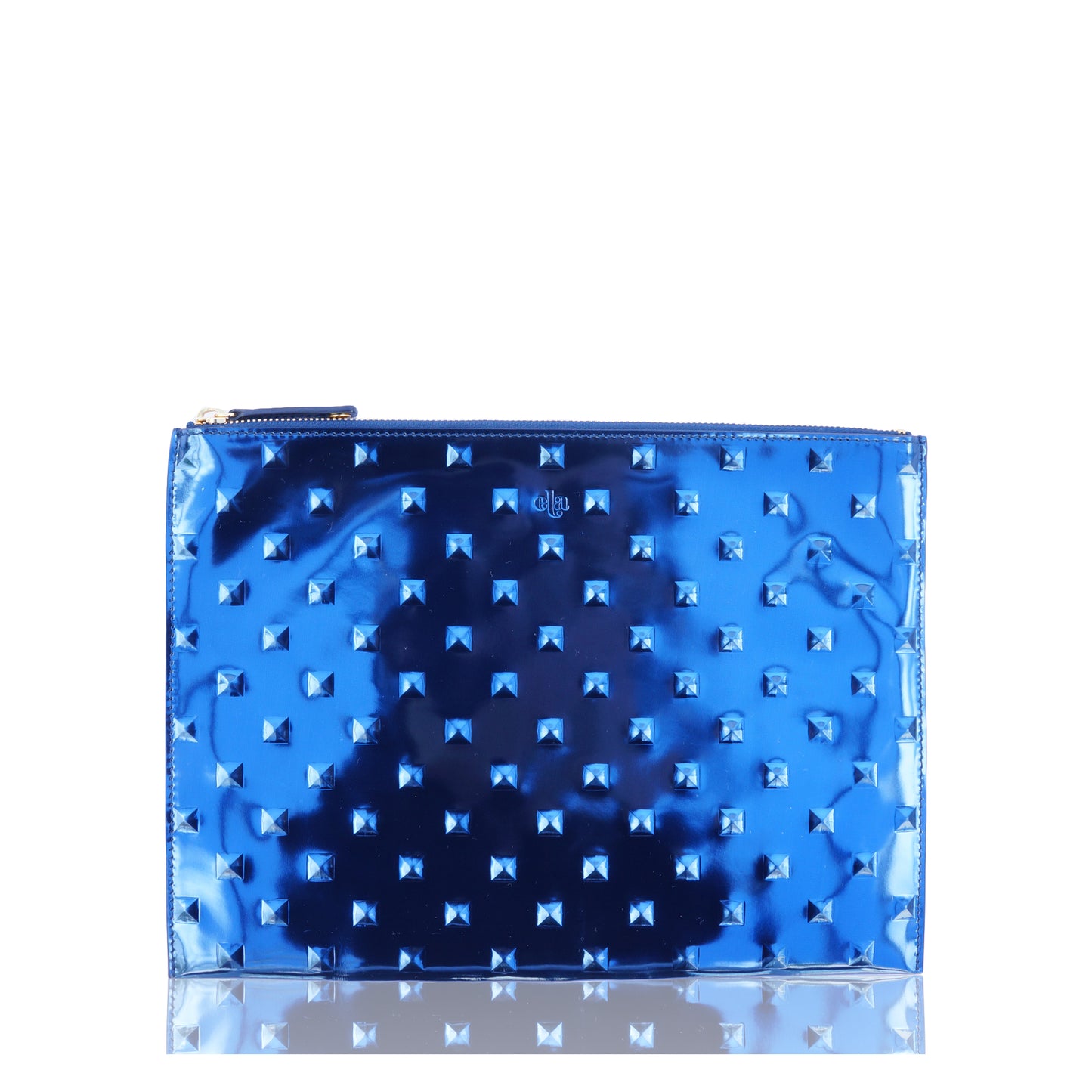 ELA STUDDED EDITOR'S POUCH MIRROR BLUE CLUTCH NEW WITH TAGS - leefluxury.com