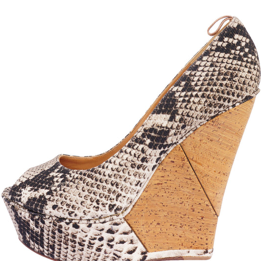 LANVIN PYTHON CANVAS PRINT WEDGE - leefluxury.com