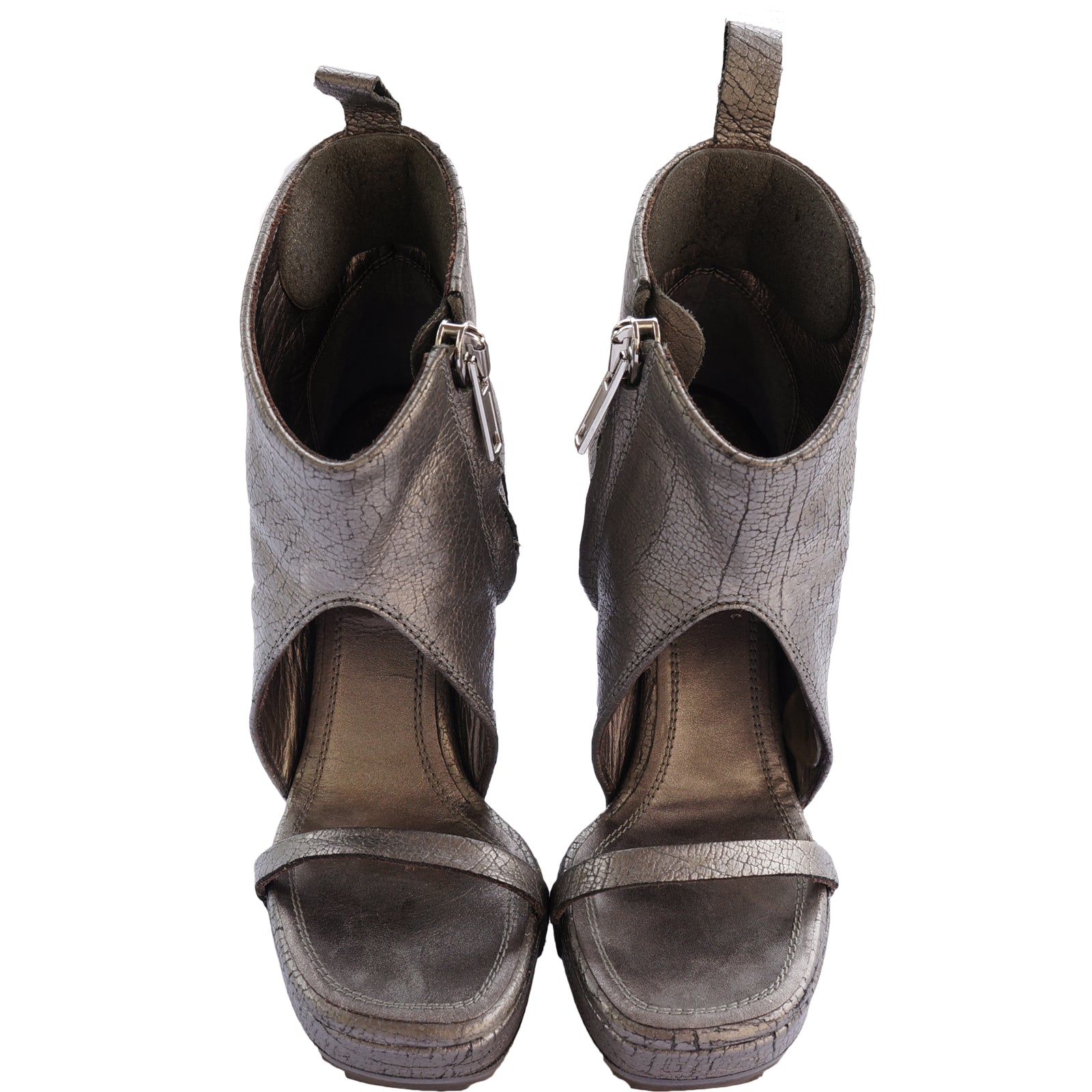 RICK OWEN SILVER METALLIC LEATHER PLATFORM WEDGE - leefluxury.com