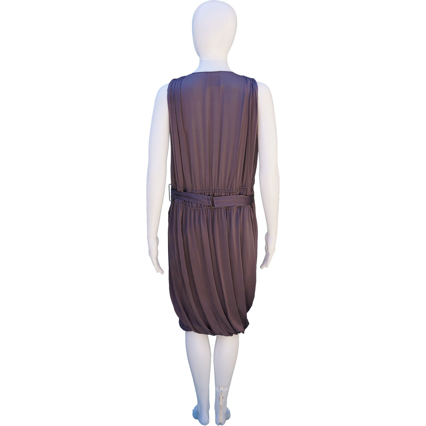 LANVIN PURPLE GREY SLEEVELESS SILK DRESS - leefluxury.com