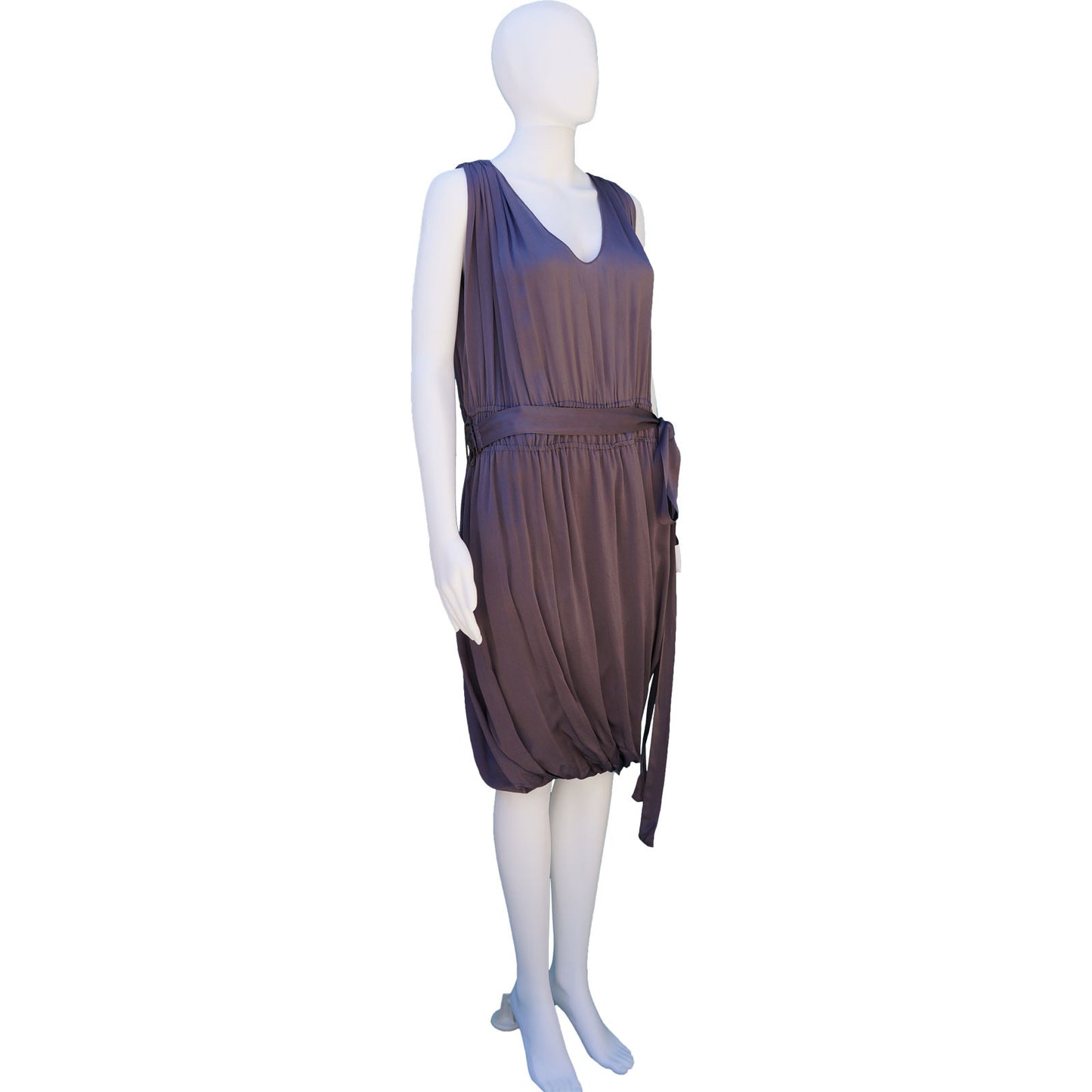 LANVIN PURPLE GREY SLEEVELESS SILK DRESS - leefluxury.com