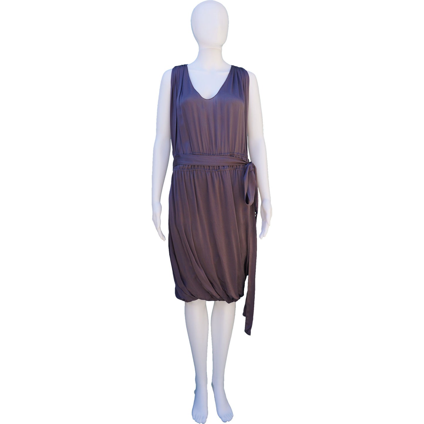 LANVIN PURPLE GREY SLEEVELESS SILK DRESS - leefluxury.com