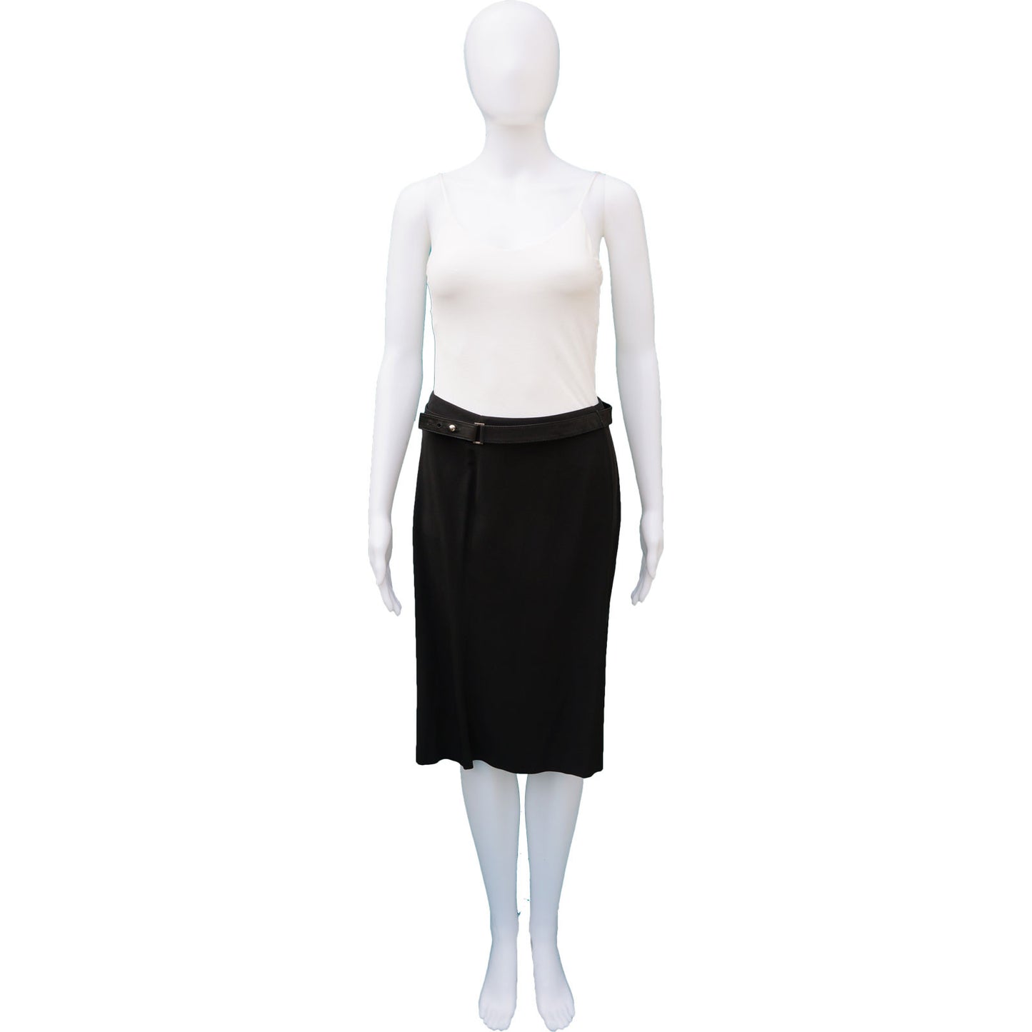 GUCCI SILK PANEL SKIRT WITH FABRIC AND LEATHER BELT - leefluxury.com