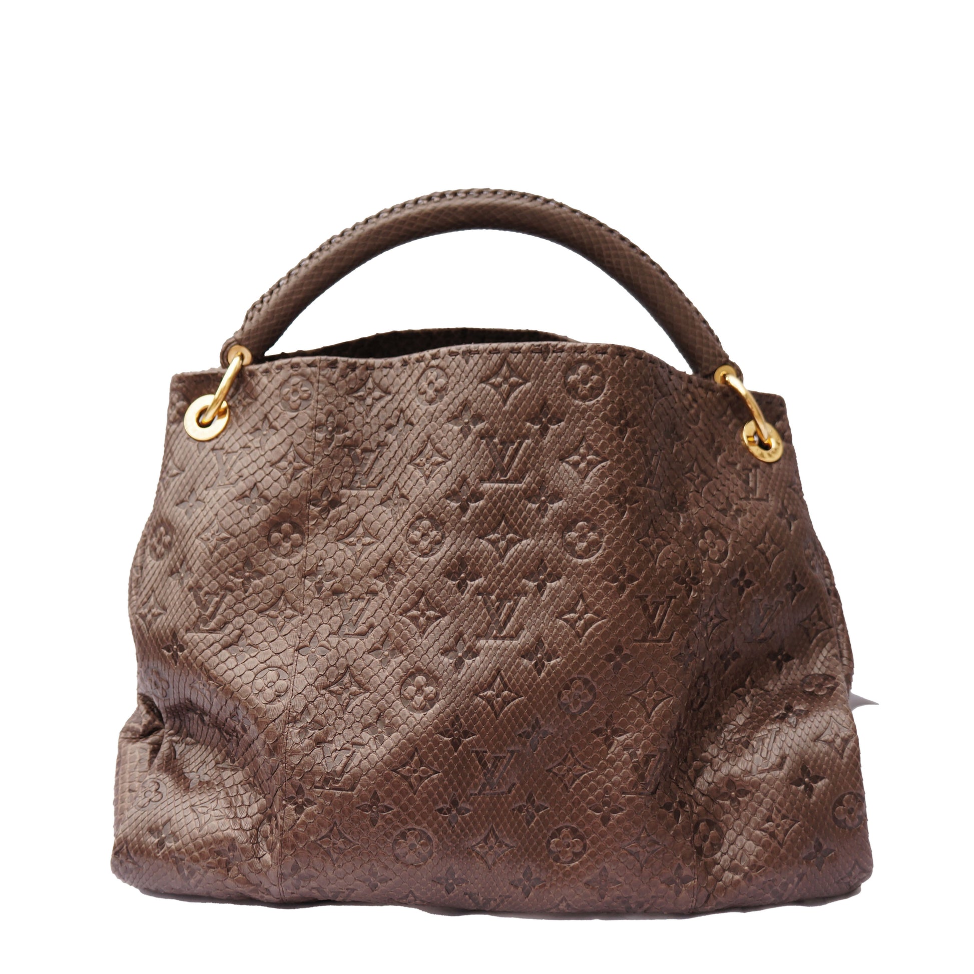Louis Vuitton Python Empreinte Artsy MM; from the 2010 Collection; brown;  Python; gold-tone hardware; leather lining & Interior Pockets; open Top; Includes Dust Bag and Box